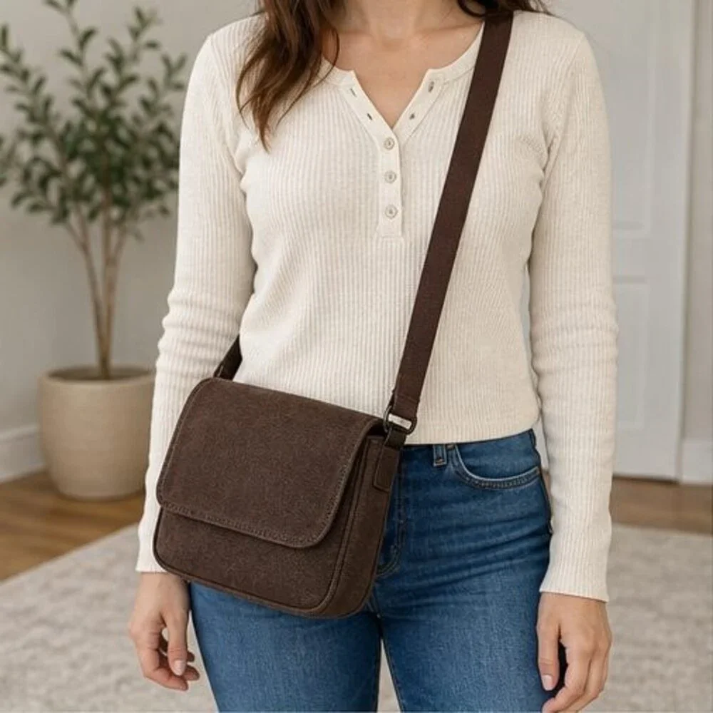 Brown Canvas Crossbody Bag